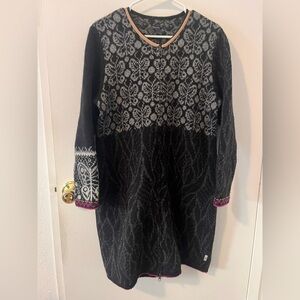 Kauni Design Wool Jacket Sweater Long Felted Butterfly Zip Danish Winter L